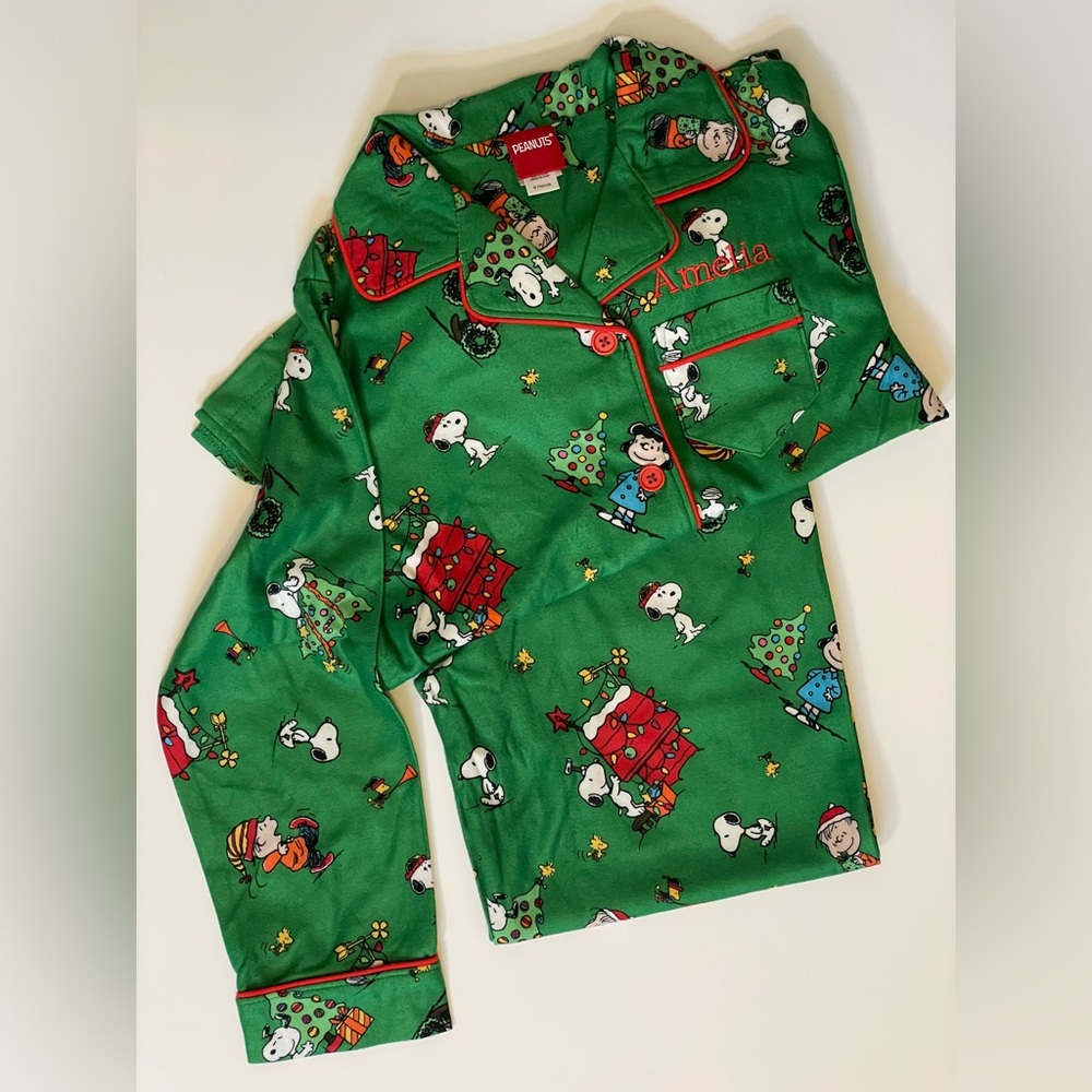 Charlie Brown Christmas Pajamas Komar Kids Green Flannel Holiday Snoopy PJs